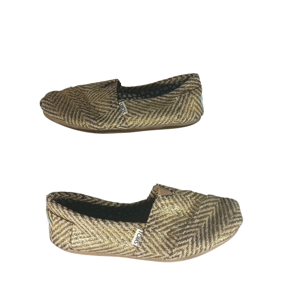 TOMS Alpargata‎ Slip On Shoes Size 8 Gold Herringbone Metallic Classic Flats